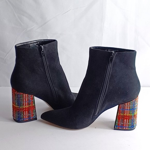 Betsey Johnson Bling Black Rinestone Heel Booties Shoes - Betsey Johnson Retro Bling Black Rhinestone High Heel Boot SZ 7M